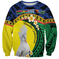 Melanesian New Caledonia Sweatshirt Plumeria Kagu Bird and Nautilus Shell LT9 Unisex Blue - Polynesian Pride