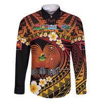 Melanesian Papua New Guinea Family Matching Long Sleeve Bodycon Dress and Hawaiian Shirt Plumeria Bird of Paradise Tribal