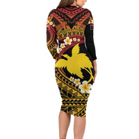 Melanesian Papua New Guinea Family Matching Long Sleeve Bodycon Dress and Hawaiian Shirt Plumeria Bird of Paradise Tribal