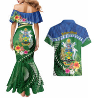 Melanesian Solomon Islands Couples Matching Mermaid Dress and Hawaiian Shirt Tropical Shark Tattoo