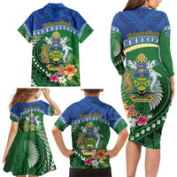 Melanesian Solomon Islands Family Matching Long Sleeve Bodycon Dress and Hawaiian Shirt Tropical Shark Tattoo