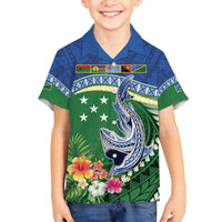 Melanesian Solomon Islands Family Matching Off Shoulder Maxi Dress and Hawaiian Shirt Tropical Shark Tattoo