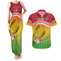 Melanesian Ni-Vanuatu Couples Matching Tank Maxi Dress and Hawaiian Shirt Sea Turtle with Sand Drawing Pattern LT9 Reggae - Polynesian Pride