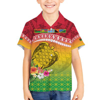 Melanesian Ni-Vanuatu Family Matching Puletasi and Hawaiian Shirt Sea Turtle with Sand Drawing Pattern