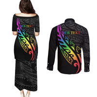 Personalised New Zealand Wellington Pride Couples Matching Puletasi and Long Sleeve Button Shirt Maori Fern with Pride Flag 2024 LT9 - Polynesian Pride