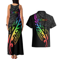 Personalised New Zealand Wellington Pride Couples Matching Tank Maxi Dress and Hawaiian Shirt Maori Fern with Pride Flag 2024 LT9 - Polynesian Pride