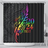 Personalised New Zealand Wellington Pride Shower Curtain Maori Fern with Pride Flag 2024