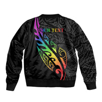 Personalised New Zealand Wellington Pride Sleeve Zip Bomber Jacket Maori Fern with Pride Flag 2024 LT9 - Polynesian Pride