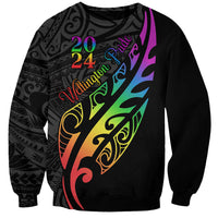 Personalised New Zealand Wellington Pride Sweatshirt Maori Fern with Pride Flag 2024 LT9 Unisex Black - Polynesian Pride