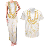 Aloha Lei Onaona Couples Matching Tank Maxi Dress and Hawaiian Shirt Beige Hawaiian Tribal Pattern