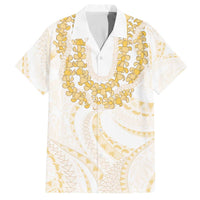 Aloha Lei Onaona Family Matching Off The Shoulder Long Sleeve Dress and Hawaiian Shirt Beige Hawaiian Tribal Pattern