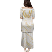 Aloha Lei Onaona Family Matching Puletasi and Hawaiian Shirt Beige Hawaiian Tribal Pattern