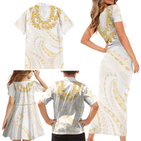 Aloha Lei Onaona Family Matching Short Sleeve Bodycon Dress and Hawaiian Shirt Beige Hawaiian Tribal Pattern