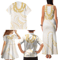 Aloha Lei Onaona Family Matching Tank Maxi Dress and Hawaiian Shirt Beige Hawaiian Tribal Pattern