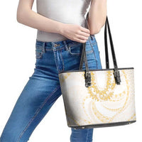 Aloha Lei Onaona Leather Tote Bag Beige Hawaiian Tribal Pattern