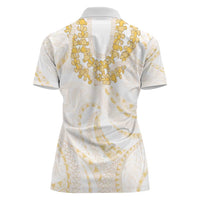Aloha Lei Onaona Women Polo Shirt Beige Hawaiian Tribal Pattern