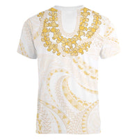 Aloha Lei Onaona Women V-Neck T-Shirt Beige Hawaiian Tribal Pattern LT9 - Polynesian Pride