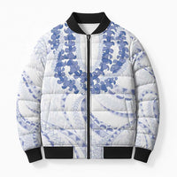 Aloha Lei Onaona Bomber Puffer Jacket Navy Blue Hawaiian Tribal Pattern - Polynesian Pride