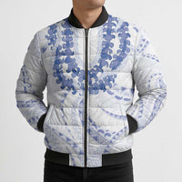Aloha Lei Onaona Bomber Puffer Jacket Navy Blue Hawaiian Tribal Pattern - Polynesian Pride