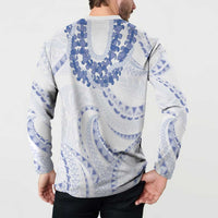 Aloha Lei Onaona Button Sweatshirt Navy Blue Hawaiian Tribal Pattern