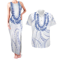 Aloha Lei Onaona Couples Matching Tank Maxi Dress and Hawaiian Shirt Navy Blue Hawaiian Tribal Pattern