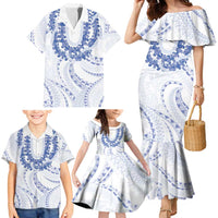 Aloha Lei Onaona Family Matching Mermaid Dress and Hawaiian Shirt Navy Blue Hawaiian Tribal Pattern