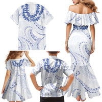 Aloha Lei Onaona Family Matching Mermaid Dress and Hawaiian Shirt Navy Blue Hawaiian Tribal Pattern