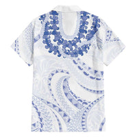 Aloha Lei Onaona Family Matching Off Shoulder Maxi Dress and Hawaiian Shirt Navy Blue Hawaiian Tribal Pattern