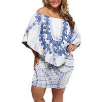 Aloha Lei Onaona Family Matching Off Shoulder Short Dress and Hawaiian Shirt Navy Blue Hawaiian Tribal Pattern