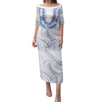 Aloha Lei Onaona Family Matching Puletasi and Hawaiian Shirt Navy Blue Hawaiian Tribal Pattern