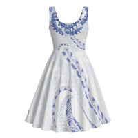 Aloha Lei Onaona Midi Dress Navy Blue Hawaiian Tribal Pattern - Polynesian Pride