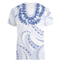 Aloha Lei Onaona Women V-Neck T-Shirt Navy Blue Hawaiian Tribal Pattern LT9 - Polynesian Pride