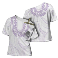 Aloha Lei Onaona Cross Shoulder Shirt Purple Hawaiian Tribal Pattern - Polynesian Pride