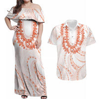Aloha Lei Onaona Couples Matching Off Shoulder Maxi Dress and Hawaiian Shirt Red Hawaiian Tribal Pattern