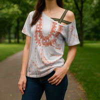 Aloha Lei Onaona Cross Shoulder Shirt Red Hawaiian Tribal Pattern - Polynesian Pride