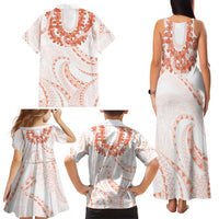 Aloha Lei Onaona Family Matching Tank Maxi Dress and Hawaiian Shirt Red Hawaiian Tribal Pattern