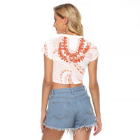Aloha Lei Onaona Raglan Cropped T Shirt Red Hawaiian Tribal Pattern LT9 - Polynesian Pride