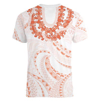 Aloha Lei Onaona Women V-Neck T-Shirt Red Hawaiian Tribal Pattern LT9 - Polynesian Pride