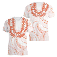 Aloha Lei Onaona Women V-Neck T-Shirt Red Hawaiian Tribal Pattern LT9 - Polynesian Pride