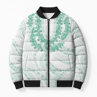 Aloha Lei Onaona Bomber Puffer Jacket Sage Green Hawaiian Tribal Pattern - Polynesian Pride