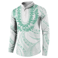 Aloha Lei Onaona Button Sweatshirt Sage Green Hawaiian Tribal Pattern