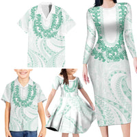Aloha Lei Onaona Family Matching Long Sleeve Bodycon Dress and Hawaiian Shirt Sage Green Hawaiian Tribal Pattern
