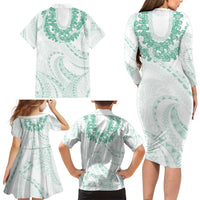 Aloha Lei Onaona Family Matching Long Sleeve Bodycon Dress and Hawaiian Shirt Sage Green Hawaiian Tribal Pattern
