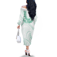 Aloha Lei Onaona Family Matching Off The Shoulder Long Sleeve Dress and Hawaiian Shirt Sage Green Hawaiian Tribal Pattern