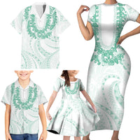 Aloha Lei Onaona Family Matching Short Sleeve Bodycon Dress and Hawaiian Shirt Sage Green Hawaiian Tribal Pattern