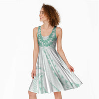 Aloha Lei Onaona Midi Dress Sage Green Hawaiian Tribal Pattern - Polynesian Pride