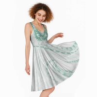 Aloha Lei Onaona Midi Dress Sage Green Hawaiian Tribal Pattern - Polynesian Pride