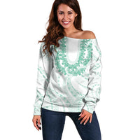 Aloha Lei Onaona Off Shoulder Sweater Sage Green Hawaiian Tribal Pattern LT9 Women Green - Polynesian Pride