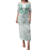 Aloha Lei Onaona Puletasi Sage Green Hawaiian Tribal Pattern