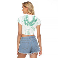 Aloha Lei Onaona Raglan Cropped T Shirt Sage Green Hawaiian Tribal Pattern LT9 - Polynesian Pride
